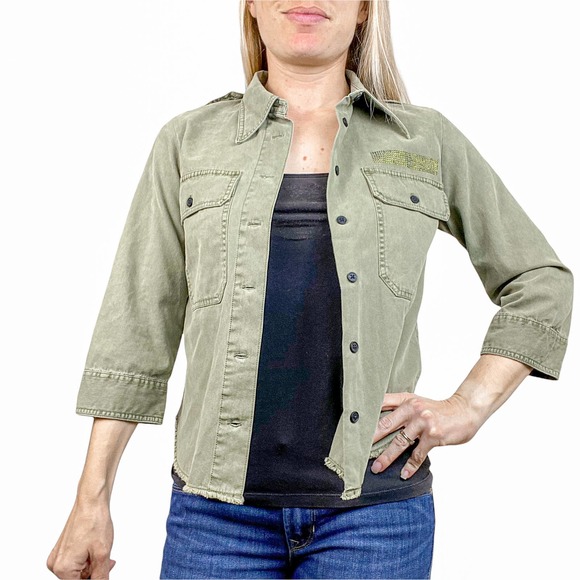 Zadig and Voltaire Toast Mili Green Military Shacket Shirt Size XS - Picture 4 of 14